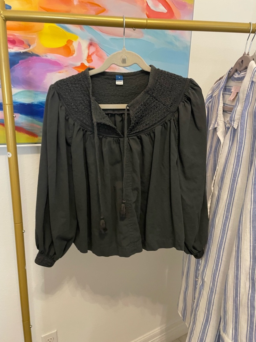 Old Navy Black Smocked Yoke Peasant Blouse